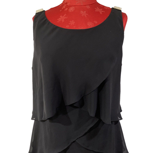 Dressbarn Collection Size 16 Black Cocktail Dress Chiffon Ruffles Sleeveless - Picture 2 of 10